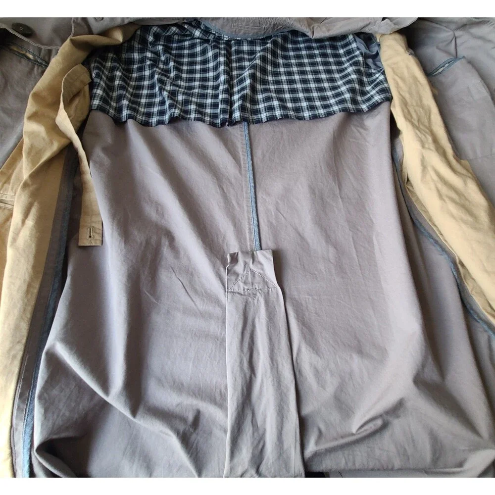 J Crew Sutherland Trench Coat Mens XL Gray Cotton Plaid Lined 2009 Y2K